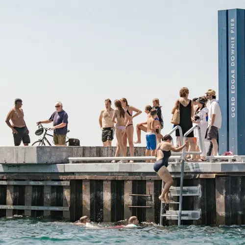 Swimmers on Gord Downie Pier