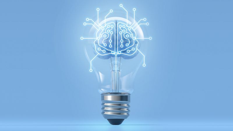 Illuminated brain inside a lightbulb