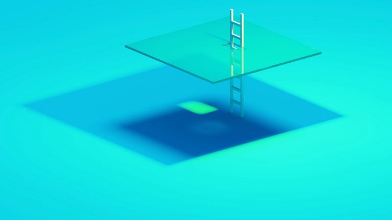 Ladder and abstract square on a blue background