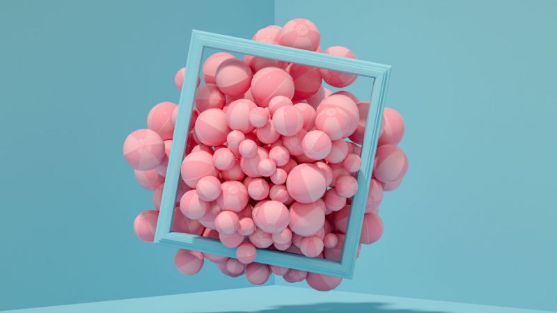 Large group of balls pushing their way through a frame. Reframing pressure concept.