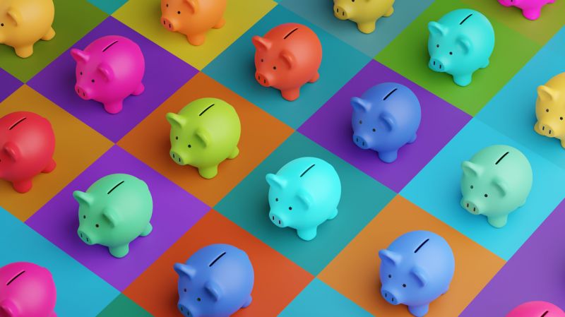 The image with colourful piggy banks