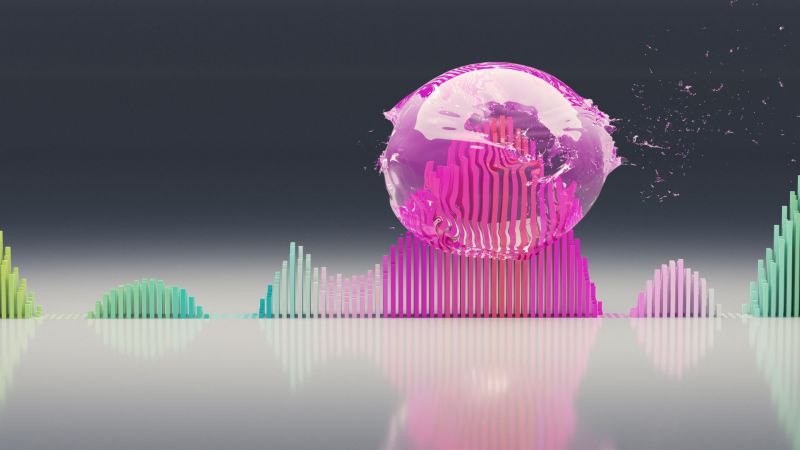 Finance graph with pink bubble bursting. Economic bubble concept.