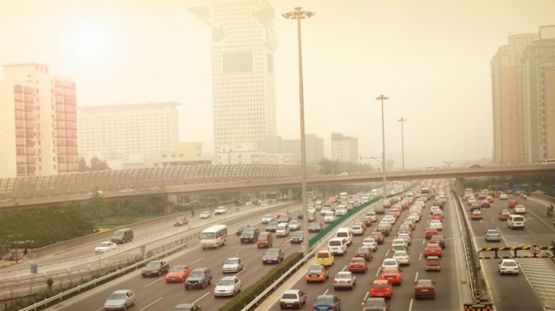 Smog and traffic jam in Beijing.