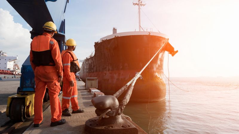 Mooring gang in port to departure ship.