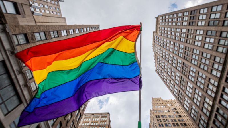 MANHATTAN, NEW YORK, UNITED STATES - 2021/06/27: A rainbow flag seen flying at the narch