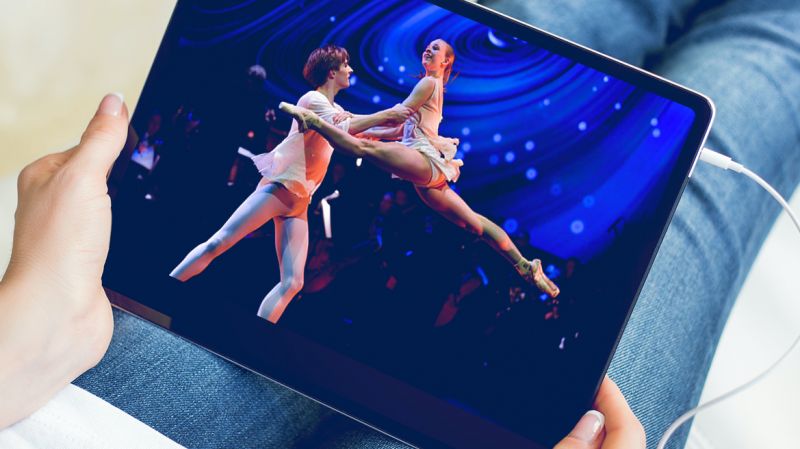 On an iPad, dancers from the National Ballet of Canada perform at the 2019 Governor General's Performing Arts Awards held at National Arts Centre on April 27, 2019 in Ottawa, Canada. 