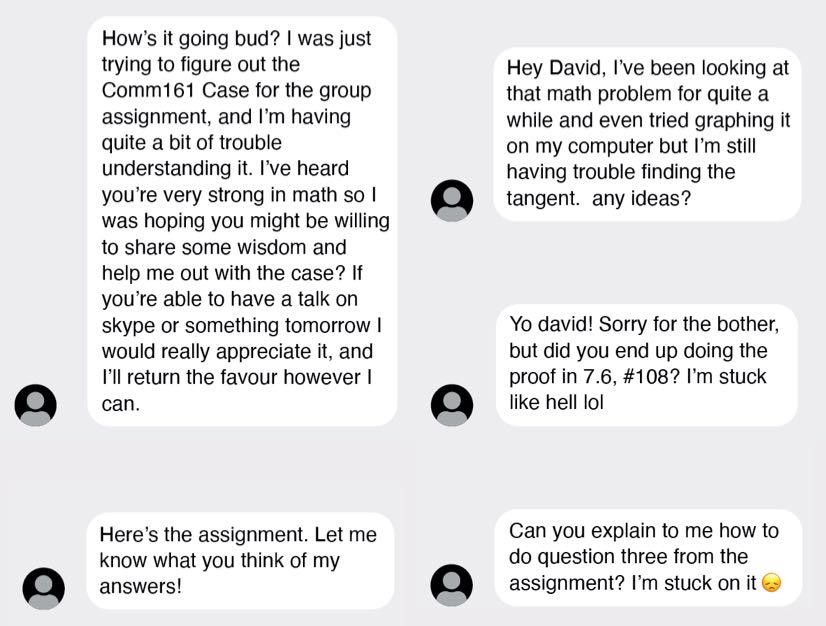 David's chat messages show predominantly white people messaging him to ask for help and predominantly Asian people messaging him to chat