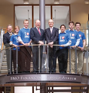 From left, BMO's Lloyd Fleming, Kathryn Wizinsky, Kevin Reid, Dean David Saunders, Eric Trip, Louis Tsilivis,Forrest Lothian and Logan Roberge