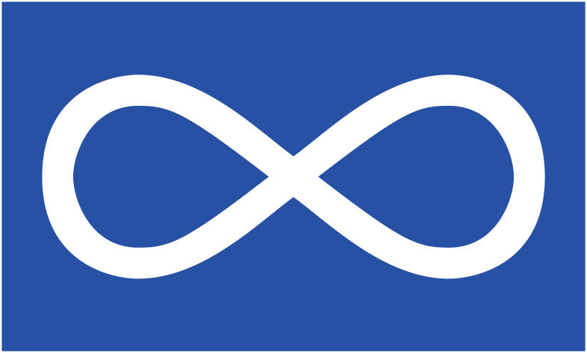 The Metis flag is a white horizontal infinity symbol on a blue background.