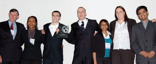 Scott Carson (left), Director, Queen’s MBA, and student team members Sanyu Kiruluta, Dennis Kondratev, Arndt Brettschneider, Baanu Ratneswaran, Logan Dunning, and RamAnnasami.