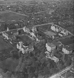 Queen’s Campus, aerial view, 1919. Taken from a plane flown byWW1 flying ace Billy Bishop.