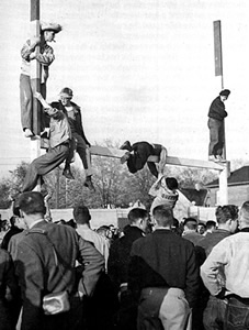 Tearing down the goal posts in Toronto in 1954 (Toronto Telegram photo)