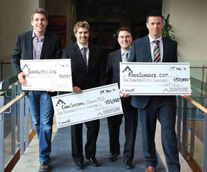 Patrick Leslie, Simon Hamilton, Chris Sinkinson and Tim Ray collect their prizes—$150K in interest-free loans