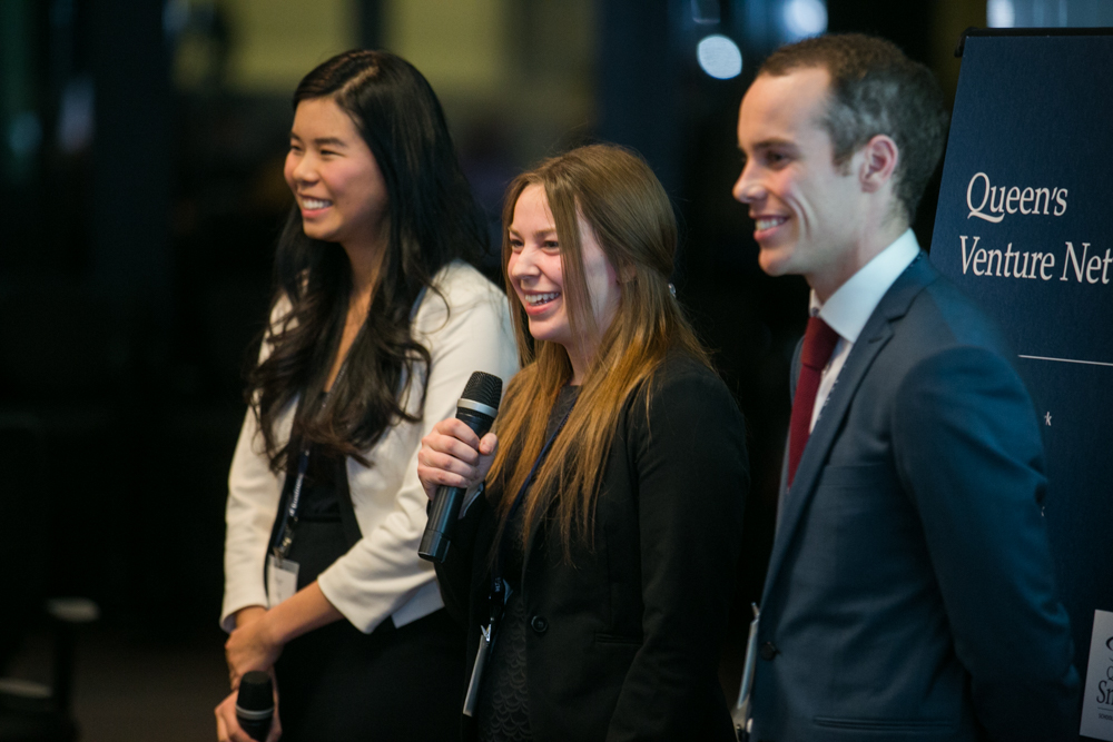 First place winners Esther Jiang, BSc’15, Natasha Baziuk, BSc’15, and Adam Beaudoin, BSc’16. Their venture, Gryllies, produces protein products made from environmentally sustainable cricket flour. 