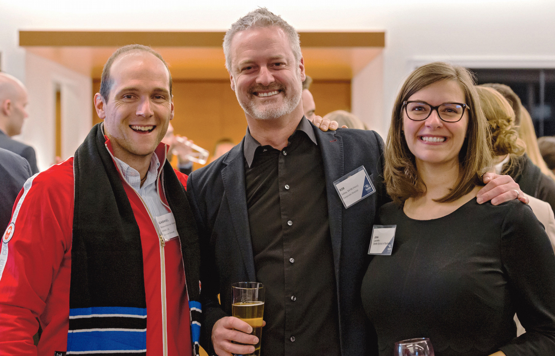 From left: Pan Am Games gold medal winner Gabriel Beauchesne-Sévigny, MBA’18, with Rob Sobey, BAH’88, and Jen Laurette of Smith’s Development and Alumni Engagement office.