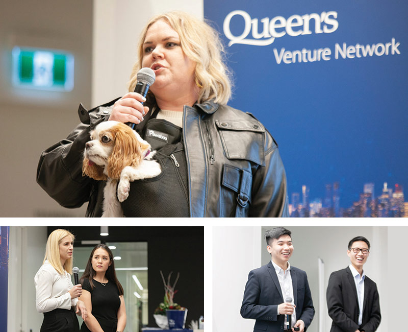 Presenting at UPstart (clockwise from top): Kerri-Lynn McAllister of Pawzy; Forvera’s Jonathan Ge and Newton Zheng; The Gist’s Roslyn McLarty and Jacie deHoop.