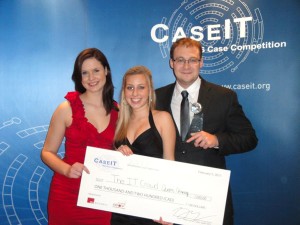 From left, Kayleigh Roberts, Morgan Klein-MacNeil and Ben Richards celebrate their victory at the CASE IT Awards Banquet