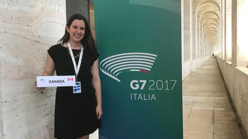 Heather Evans, BCom'16, at the G7 Youth Summit in Rome.