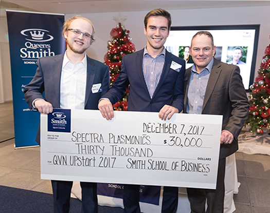 Tyler Whitney and Malcolm Eade of Spectra Plasmonics with JP Shearer, Associate Director of the Centre for Business Venturing at Smith School of Business. 