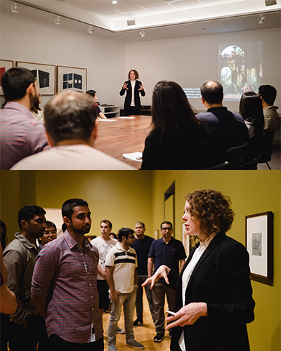 Jacquelyn N. Coutré, Bader Curator and Researcher of European Art, leads the first session of Art Worlds: A User's Guide, a custom program developed by the Agnes Etherington Art Centre for students in the Queen's MBA program. 