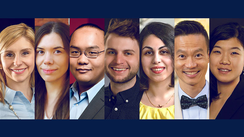 From left: Professors Erica Pimentel, Paula Lopez-Peña, Evan Jo, Blake Steenhoven, Elaheh Fata, Eddy Ng and Michelle Lee. 