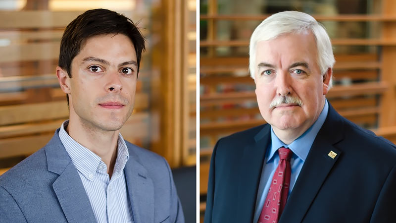 Professors Pierre Chaigneau (left) and Steven Salterio.