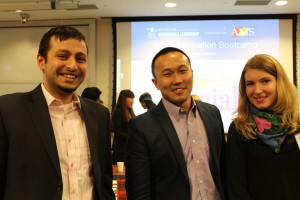 Speaker Jerry Koh, Manager, Innovation, Foresight & Research, MaRS Solutions Lab (Centre) pictured with students Ali Raza, MBA’14, and Olga Bratsun, MIB’14