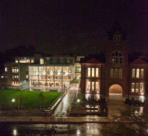 Goodes Hall expansion at night
