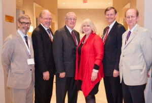 Speakers at the June 2013 conference included, from left, Dr. Richard Reznick, Dean, Queen’s Faculty of Health Sciences; David Saunders, Dean, Queen’s School of Business; former Prime Minister Paul Martin; Deb Matthews, Ontario Minister of Health and Long-Term Care; Scott Carson, Director, The Monieson Centre for Business Research in Healthcare at QSB; Bo Könberg, Sweden’s former Minister for Health and Social Services.