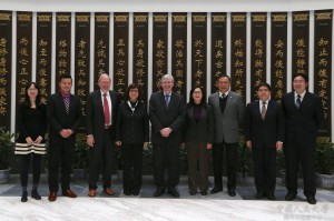 From left, Prof. Tiantian Dai, Program Director, Hanqing Advanced Institute of Economics and Finance, Renmin University; Prof. Wei Wang, Program Director, QSB; David Saunders, Dean, QSB; Prof. Zhihong Yi, Vice President of Renmin University; Mr. Guy Saint-Jacques, Ambassador of Canada to China; Jing Liang, Dean, Hanqing Institute; Dr. Yijun Song, Province of Ontario Commercial Counsellor; Counsellor Mr. Zhigeng He, Director of the Chinese People’s Institute of Foreign Affairs; and Prof. Ke Tang, Deputy Dean, Hanqing Institute