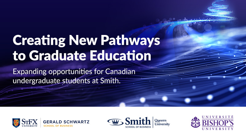 Smith School of Business, StFX and Bishop's University logos on graphic background