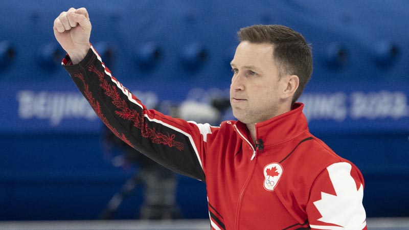 Brad Gushue, AMBA’22, reacts after winning the bronze medal curling match at Beijing 2022. Photo: The Canadian Press/Ryan Remiorz