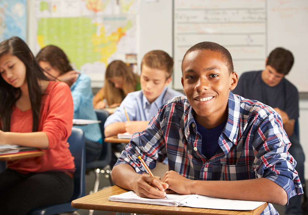 Young Black student in a high school classroom